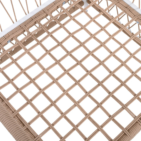 Boho 3-Piece Outdoor Furniture Set: 2 Lounge Chairs & Glass Side Table | Handwoven Rope, Powder-Coated Steel | Waterproof Cushions | Patio, Garden, Poolside Relaxation