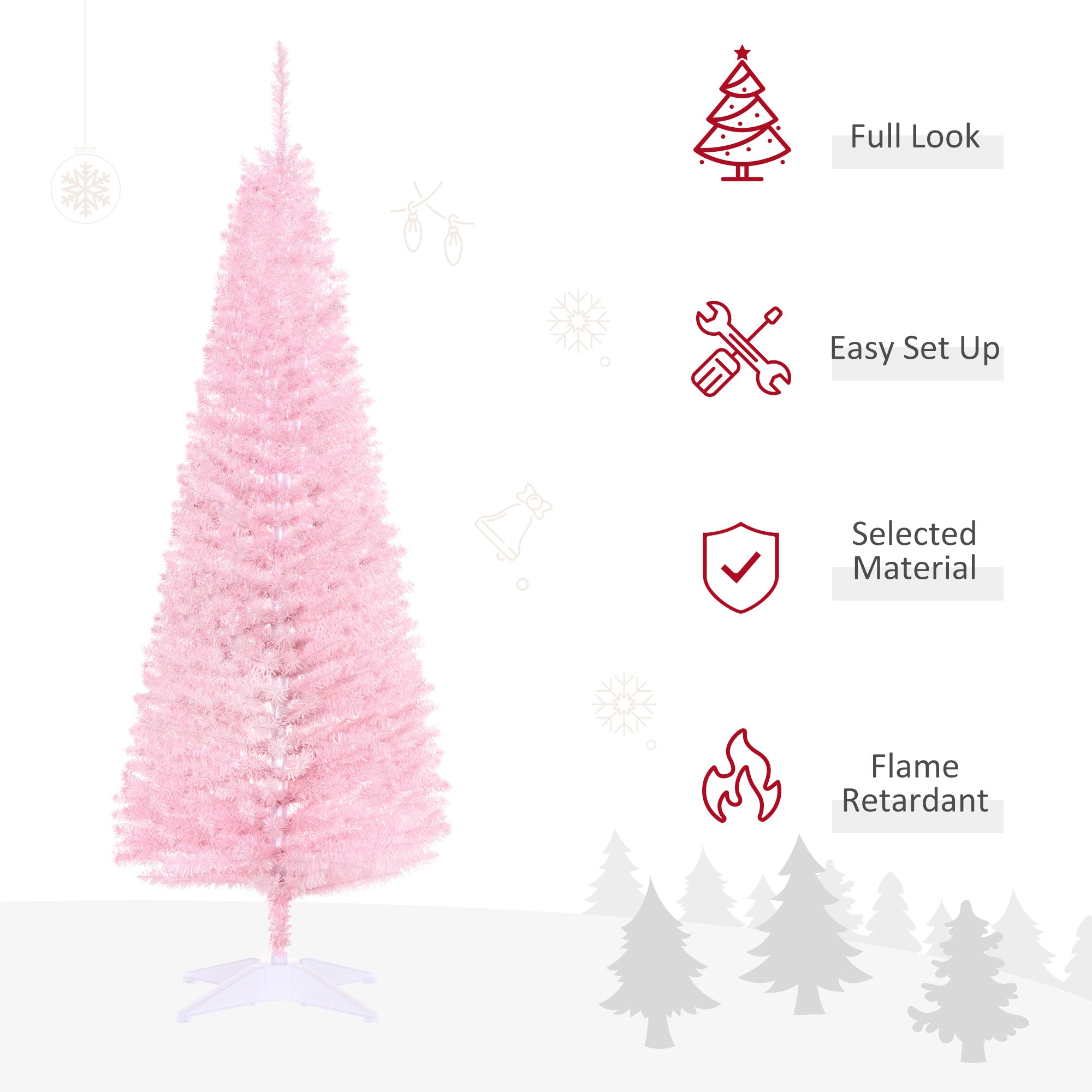 HOMCOM 5ft Pink Artificial Pencil Christmas Tree: Slim Xmas Tree, 294 Realistic Branch Tips, Flame-Retardant Plastic Stand for Indoor Home Decor, Easy Assembly &amp; Storage