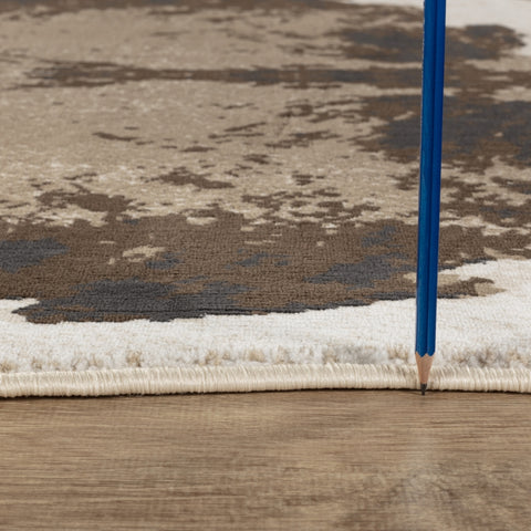 Brown & Ivory Cowhide Area Rug - 5x7 ft Plush Polyester Machine-Made for Farmhouse Lodge Living Room, Bedroom, Entryway - Stain Resistant, Durable, Soft Comfort