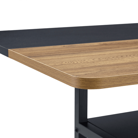 71" Wooden &amp; Black Spliced Dining Table Set with 8 Light Gray Linen Chairs - 30"H Table w/ Storage Shelf, Ergonomic Cushions for Dining Room, Kitchen &amp; Parties