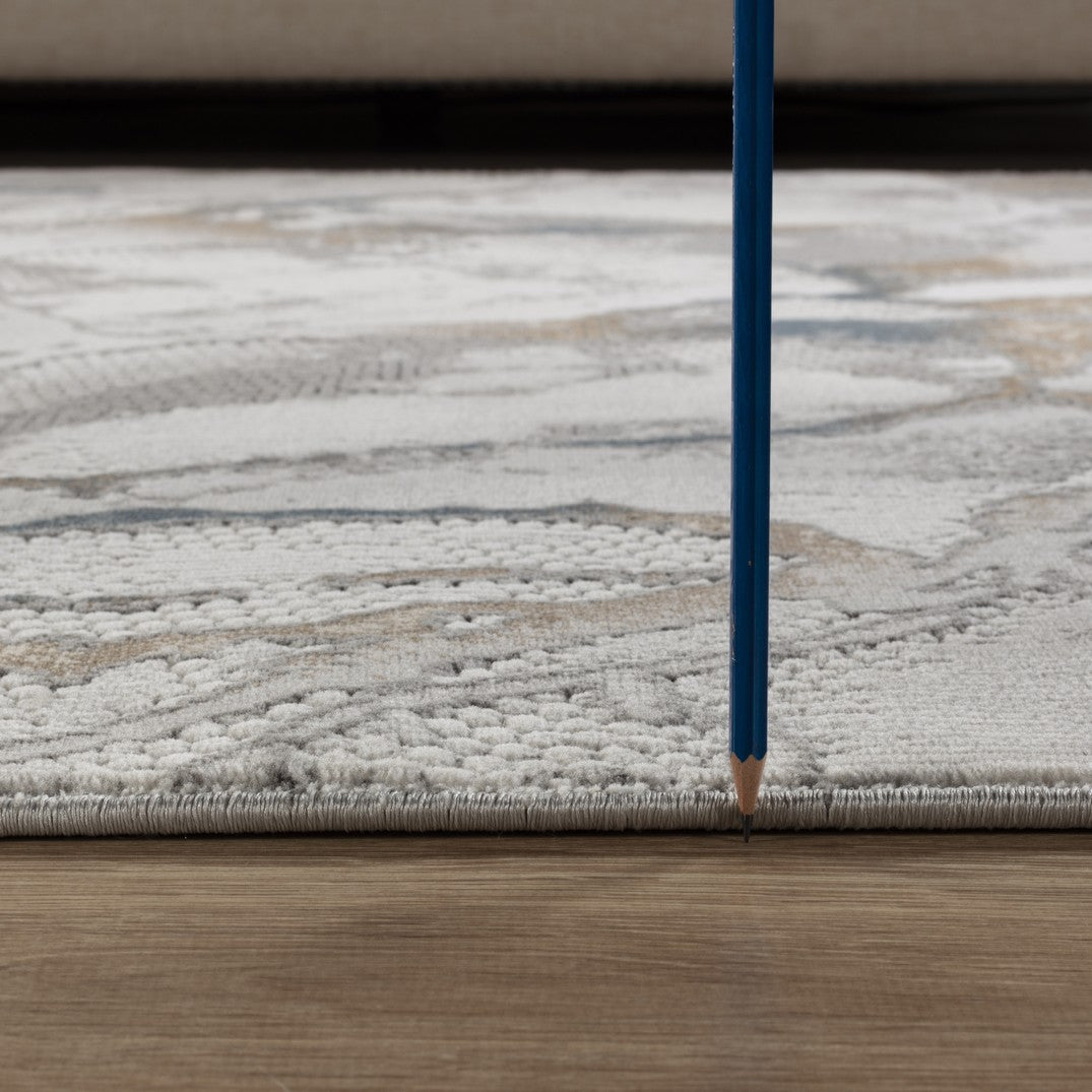 Geometrix 2'7" x 9'10" Runner Rug - Abstract Ivory & Grey Polyester, Machine-Made in Turkey, Low Pile for Entryways & High Traffic, Modern Boho Coastal Style