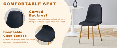 4-Piece Modern Luxe Dining Set: 36.6'' Round Tempered Glass Table & Black Linen-Cotton Chairs with Gold Metal Legs - Chic Seating for Kitchen, Living Room, Home Office | Seats 4