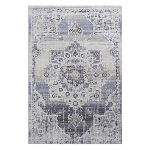 PAYAS Collection 8x10 Cream & Blue Medallion Area Rug - Stain-Resistant, Non-Shedding Polyester - Durable, Easy Care for Living Room, Bedroom, Home Office, Entryway