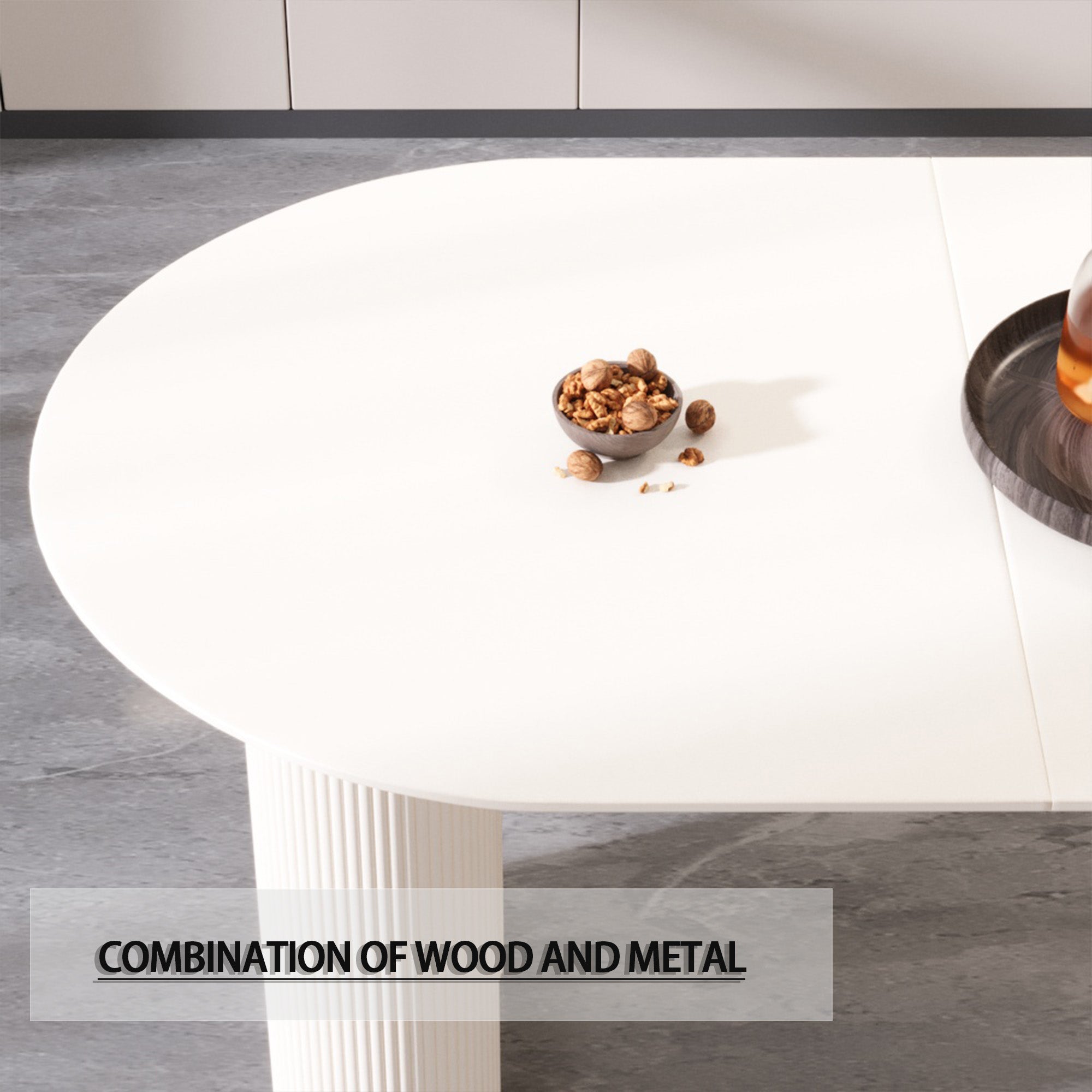 63" Cream MDF Dining Table Set for 6: Modern PU Armless Chairs, Silver Metal Legs, Stain-Resistant Top, Ideal for Home Kitchen & Dining Room Gatherings