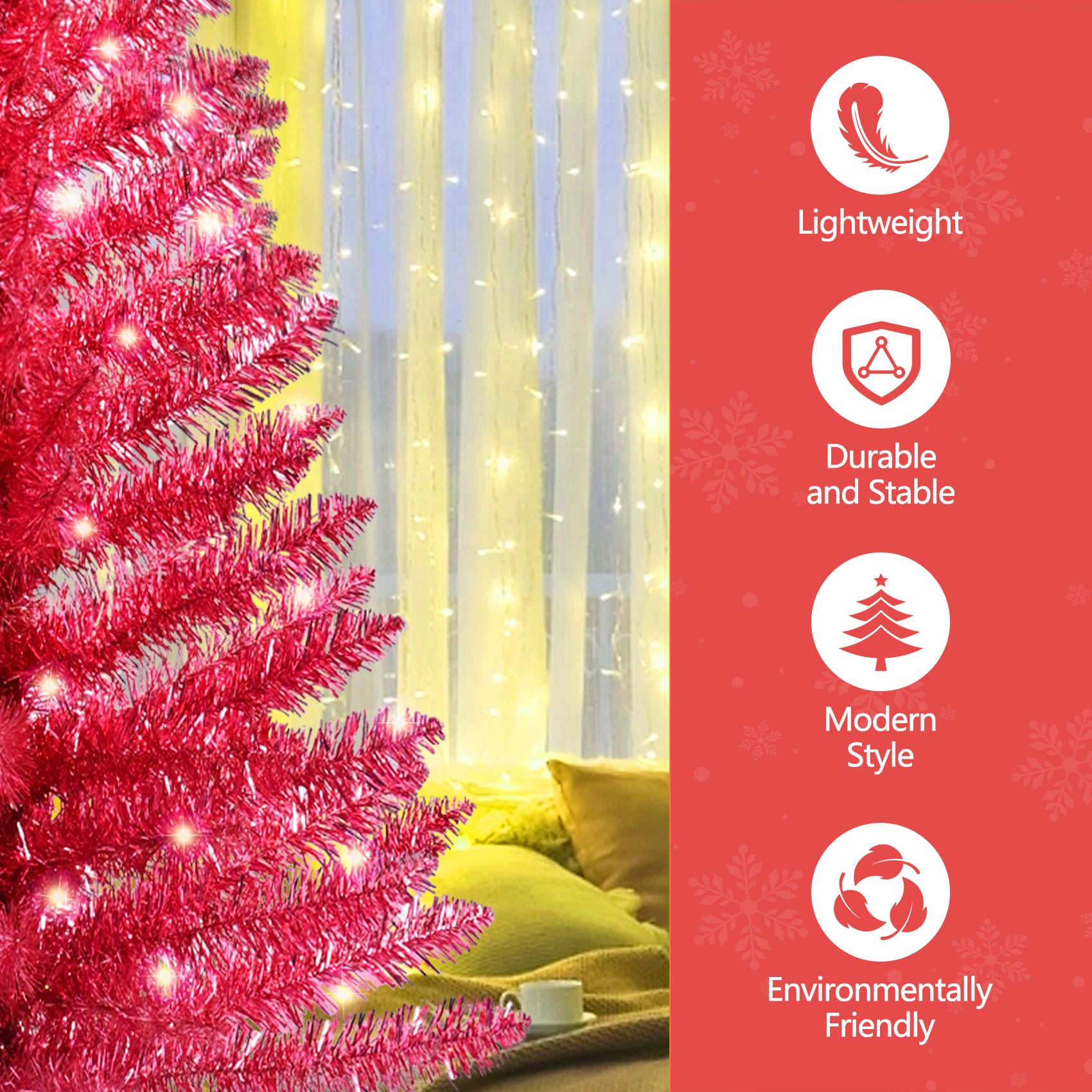 4FT Red Christmas Tree with 50 UL Lights, 122 PVC Tips - Prelit Artificial Holiday Tree for Indoor Decor, Small Spaces, Tabletop, Apartments, Offices. Vibrant Red Festive Centerpiece, Easy Assembly.