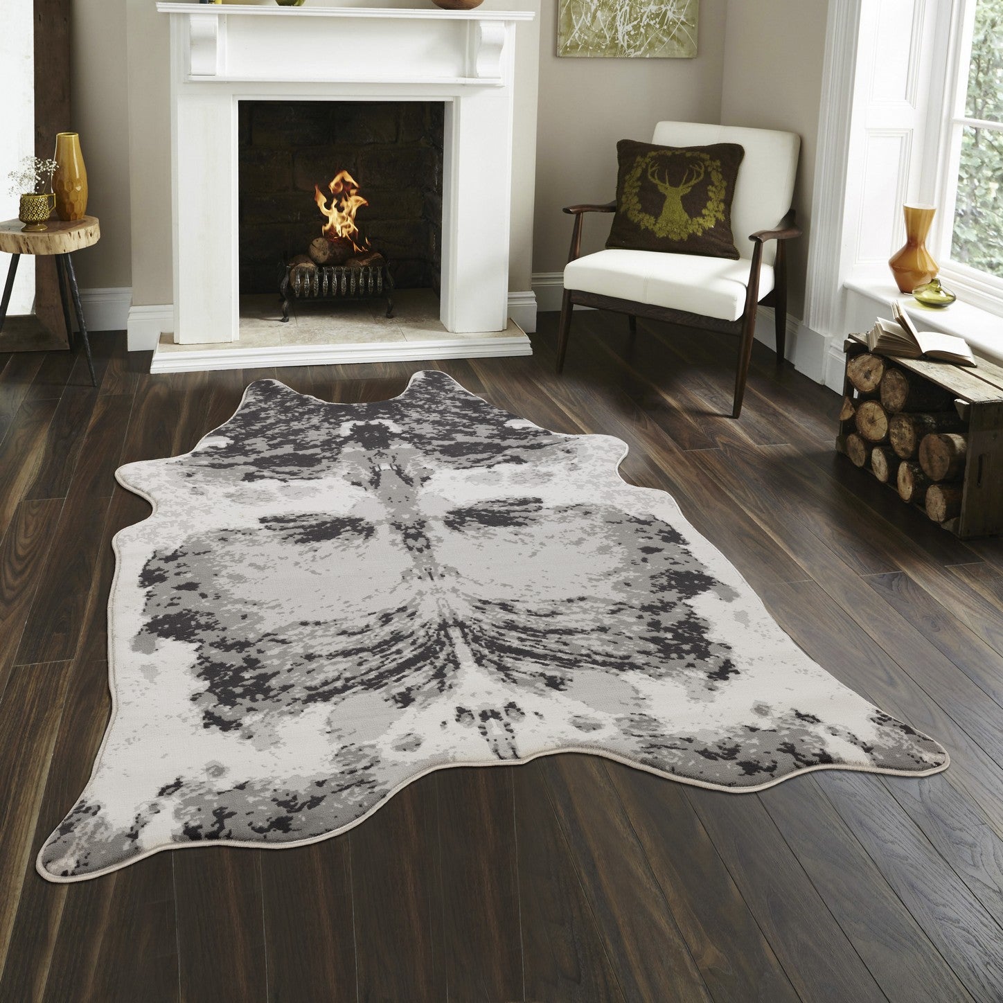 Gray 5x7 ft Area Rug: Ultra-Soft Polyester Cowhide Pattern Rug for Farmhouse, Rustic, Boho Living Rooms &amp; High-Traffic Areas - Stain Resistant, Kid &amp; Pet Friendly, Made in Turkey