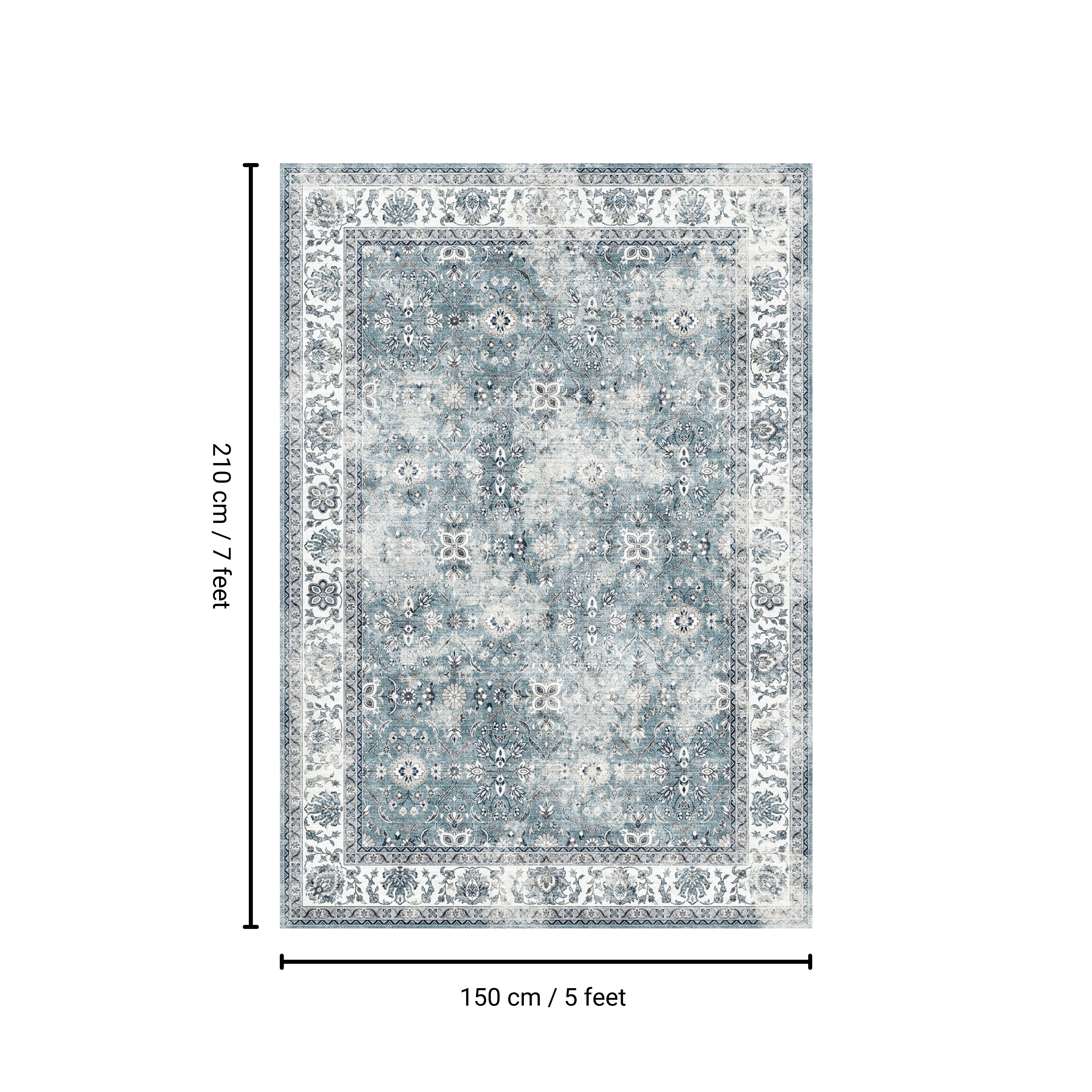Toucan K4640A-19 Washable Non-Slip Area Rug, 5'x7' Silver Polyester Traditional Design for Living Room, Bedroom, Entryway. Durable, Low Pile, Pet-Friendly, Easy Care