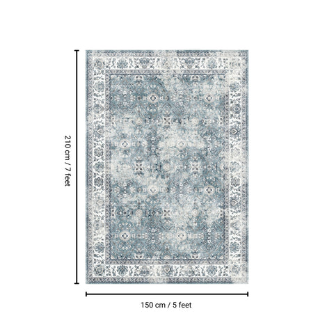 Toucan K4640A-19 Washable Non-Slip Area Rug, 5'x7' Silver Polyester Traditional Design for Living Room, Bedroom, Entryway. Durable, Low Pile, Pet-Friendly, Easy Care
