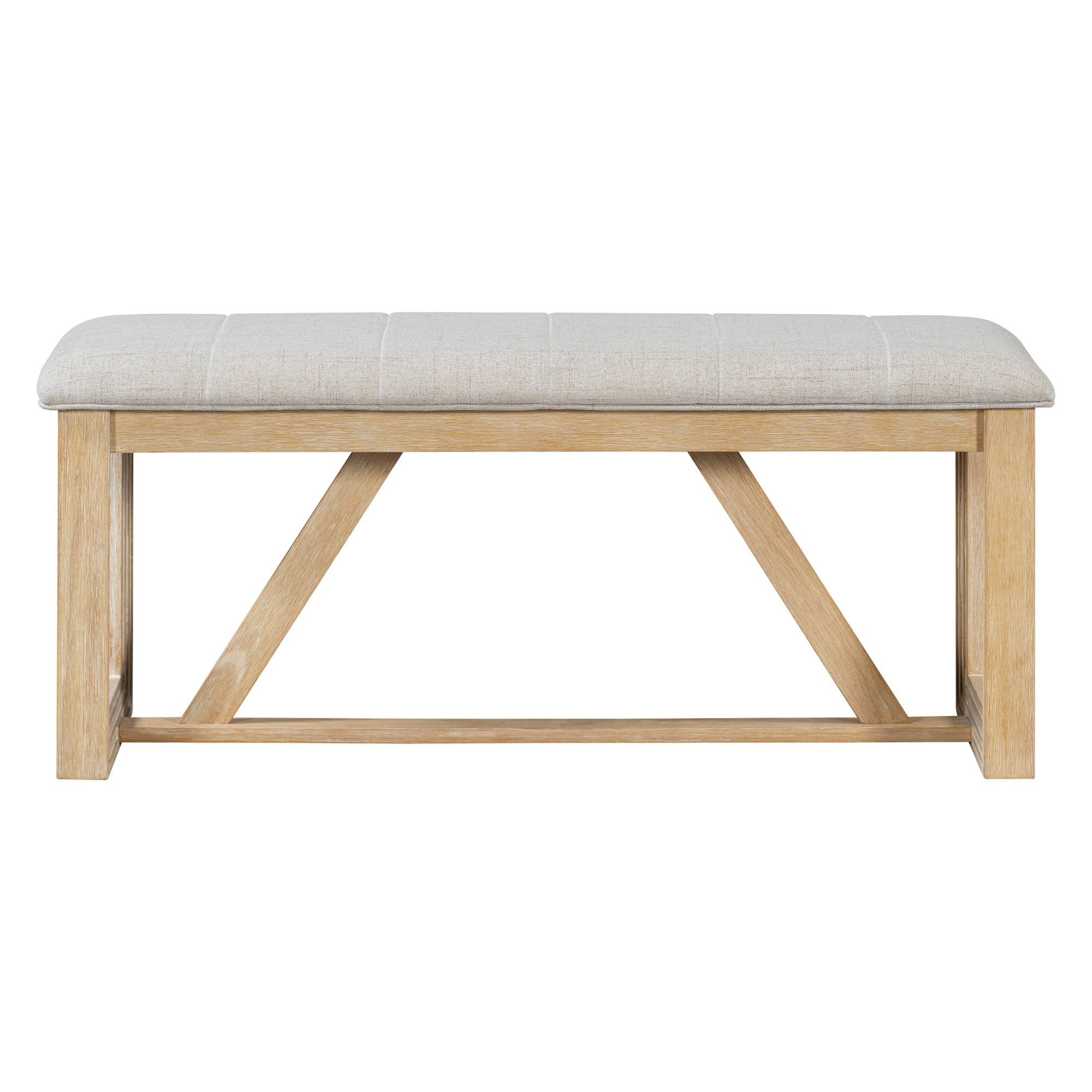 TREXM 6-Piece Retro Dining Table Set for 6, 60" Oak Veneer Wood Kitchen Table & 4 Chairs with Upholstered Bench, Natural Finish, Dining Room & Kitchen Use, Durable Rubberwood Legs