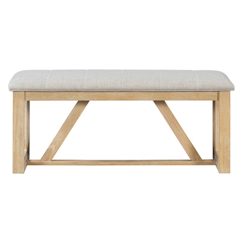 TREXM 6-Piece Retro Dining Table Set for 6, 60" Oak Veneer Wood Kitchen Table & 4 Chairs with Upholstered Bench, Natural Finish, Dining Room & Kitchen Use, Durable Rubberwood Legs