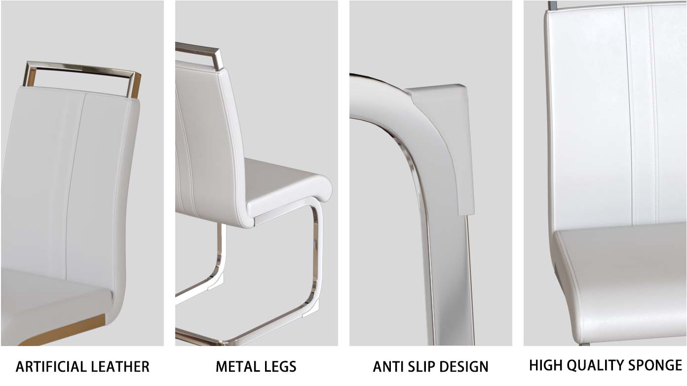 63" Creamy White MDF Dining Table Set for 6-8, Modern Mid-Century Style PU Leather Armless Chairs with Silver Metal Legs, Perfect for Home Kitchen & Dining Room