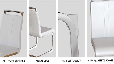 63" Creamy White MDF Dining Table Set for 6-8, Modern Mid-Century Style PU Leather Armless Chairs with Silver Metal Legs, Perfect for Home Kitchen & Dining Room