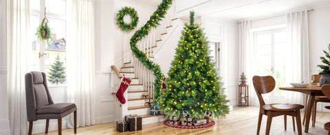 6FT Grass Green Hinged Artificial Christmas Tree Set: 844 Branch Tips, 430 Warm LED Lights, Pine Cones, Garland & Wreath Included - Durable PVC/PE for Home & Office Holiday Decor