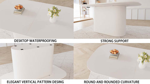 63" Cream Modern MDF Dining Table Set for 6: PU Leather Armless Chairs with Silver Metal Legs, Stain-Resistant Tabletop, Perfect for Home Kitchen & Dining Room Gatherings