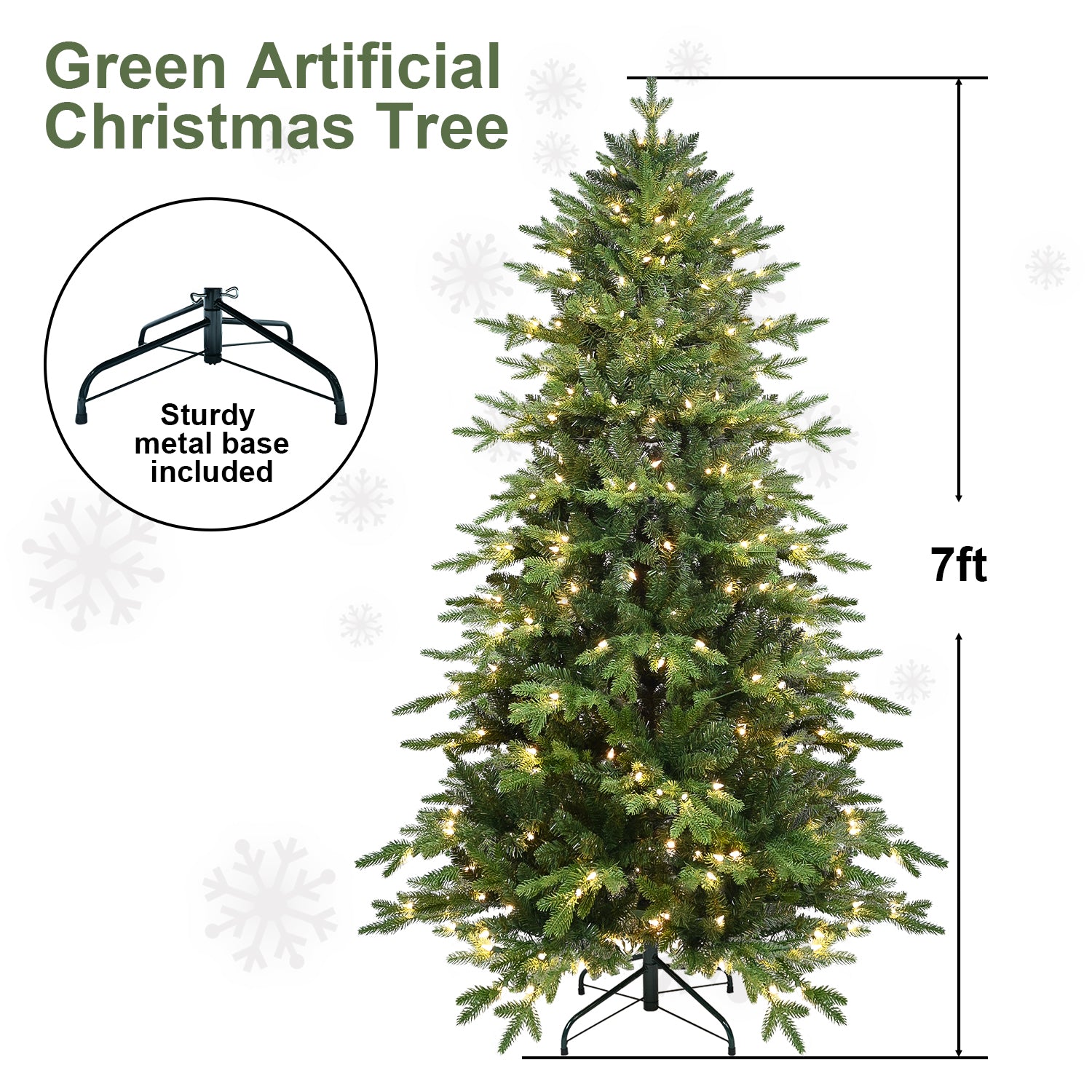 6.5ft Green PVC+PE Christmas Tree | 2142 Realistic Tips | 350 Warm White UL Lights Pre-Strung | Hinged Design | Sturdy Metal Stand for Indoor Home &amp; Holiday Decor