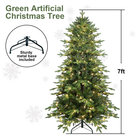 6.5ft Green PVC+PE Christmas Tree | 2142 Realistic Tips | 350 Warm White UL Lights Pre-Strung | Hinged Design | Sturdy Metal Stand for Indoor Home &amp; Holiday Decor