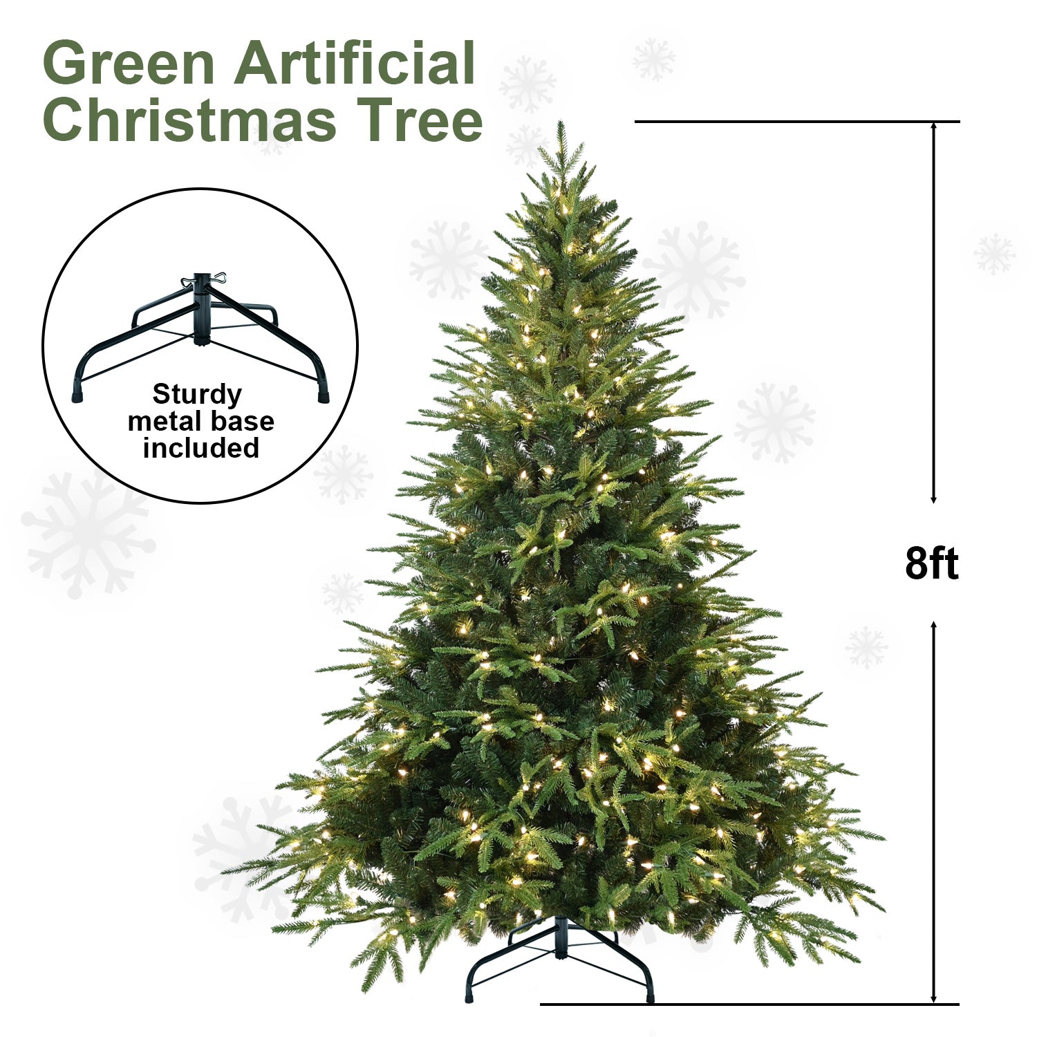 6.5ft Pre-Lit Artificial Christmas Tree - 450 Warm White Incandescent Lights, 2225 PE+PVC Tips, Hinged Memory Wire Branches, Foldable Metal Stand - Realistic Green Pine for Indoor Holiday Home &amp; Office Decor