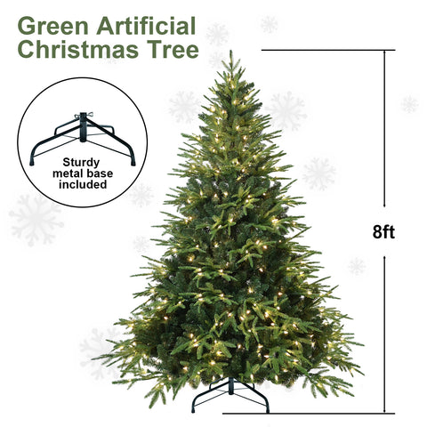 7.5ft Pre-Lit Hinged Artificial Christmas Tree | 650 Warm White Incandescent Lights | 3135 PE+PVC Tips | Memory Wire Branches | Foldable Metal Stand | Green | Realistic Holiday Decor for Home & Office