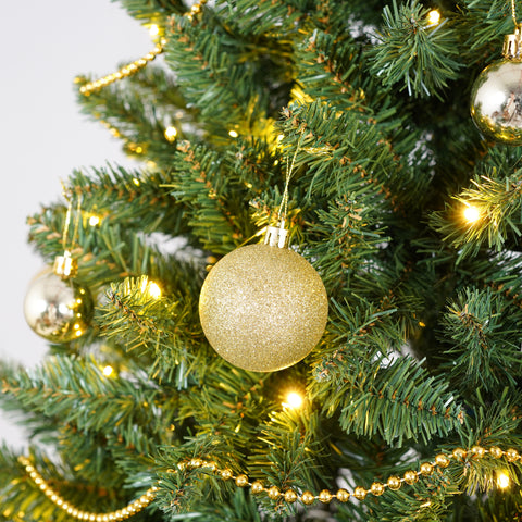 7.5FT Green Artificial Christmas Tree: 550 Warm White LED Lights, 1350 Realistic PVC &amp; Hard Needle Tips, Hinged Branches, Sturdy Metal Stand for Festive Holiday Home Decor