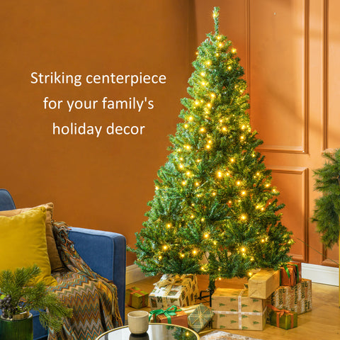 HOMCOM 6ft Prelit Douglas Fir Artificial Christmas Tree - 1000 Tips, 250 Warm White LED Lights, Realistic Green Plastic Branches, Indoor Holiday Decor, Easy Assembly
