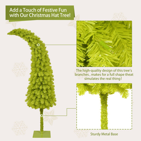 5FT Hinged Artificial Fir Christmas Tree - Santa Hat Style, 400 Lush Branch Tips, 100 Warm White LED Lights, Premium PVC, Easy Assembly for Home & Holiday Parties