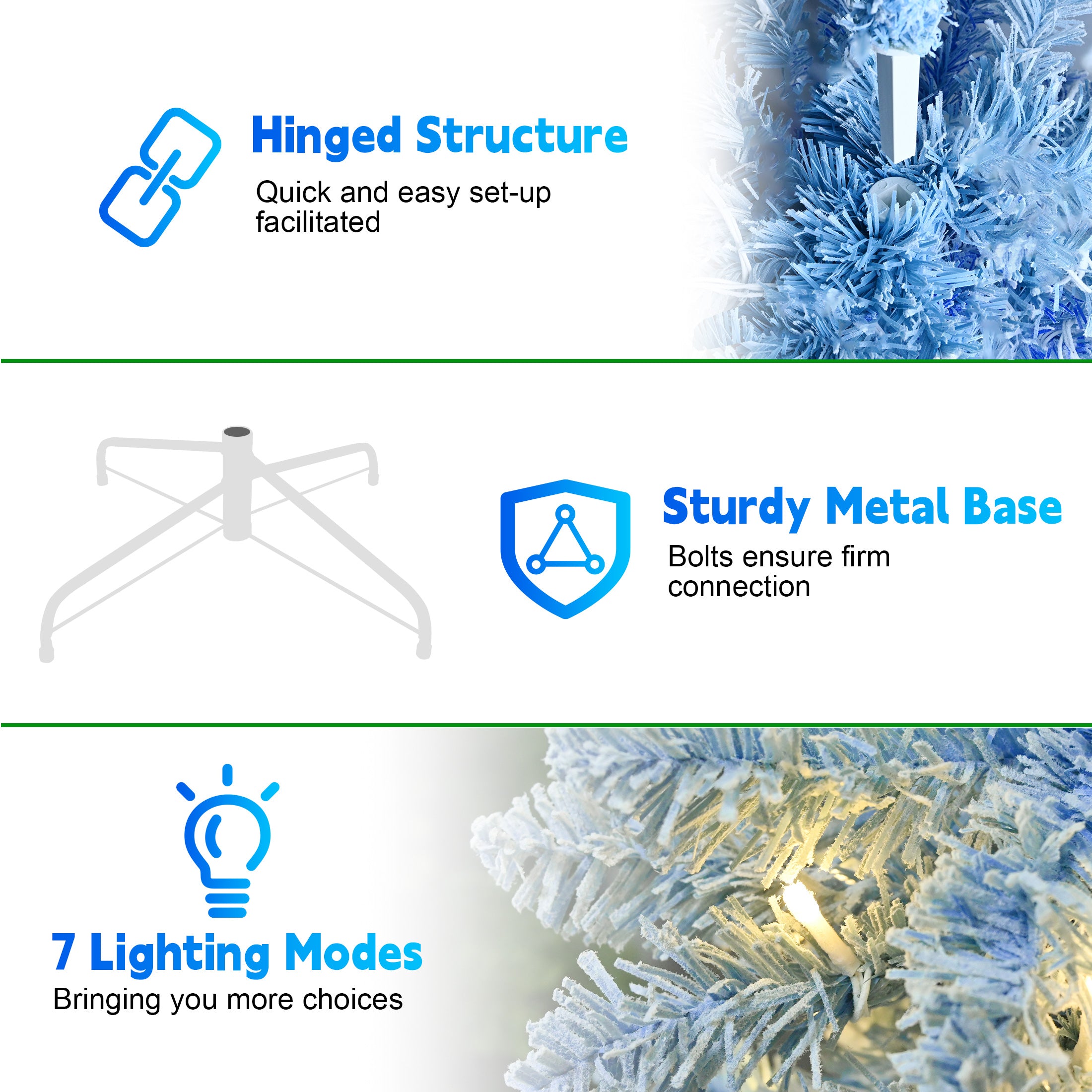 7FT Blue Gradient Flocked Pencil Christmas Tree | 300 Warm White LED Lights | 725 Tips | Hinged Branches | Slim Metal Stand for Holiday Home Decor
