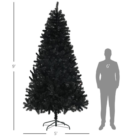 HOMCOM 9ft Black Artificial Christmas Tree, Unlit Xmas Tree with 2132 Branch Tips &amp; Auto Open Design, Flame-Retardant, Steel Base for Home &amp; Office Holiday Decor