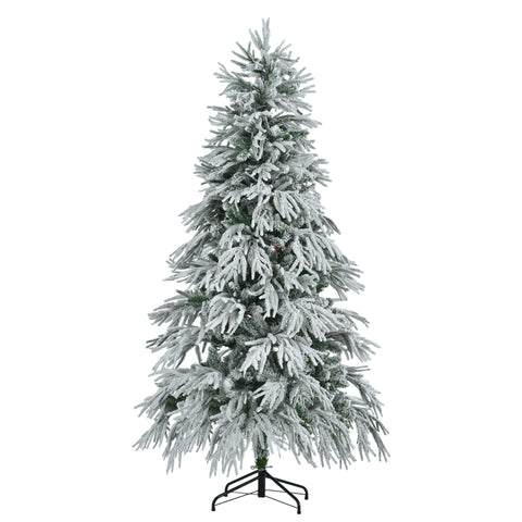 6FT Snow Flocked Spruce Christmas Tree | Hinged Artificial Xmas Tree | 790 Tips, 300 Multi-Color & Warm White LED Lights, 8 Modes | Perfect Holiday Home & Office Decor