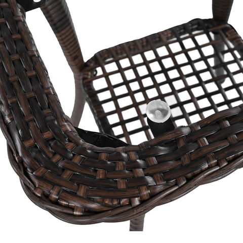 3-Piece Brown Rattan Outdoor Chat Set: 2 Swivel Rocker Chairs &amp; Glass Top Table for Garden Patio Balcony, Weather-Resistant Wicker Seating Group with Cushions